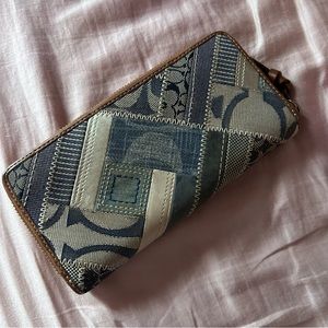 Coach Blue Denim Patchwork Zip Wallet